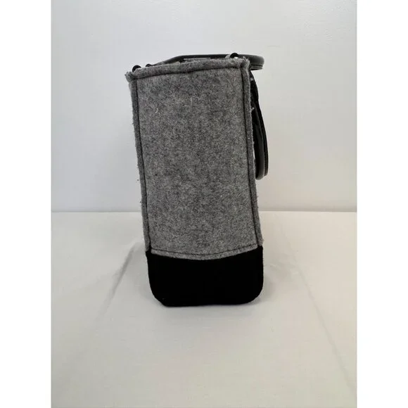 NWOT Kate Spade Black & Gray Wool Blend Tote Bag Gold Button Polka Dot Interior